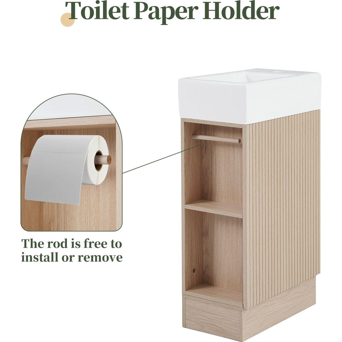 18.6' Bathroom Vanity with Sink, Bathroom Vanity Cabinet with Two-tier Shelf, Left or Right Orientation, Natural (Old Sku:WF308491AAN)