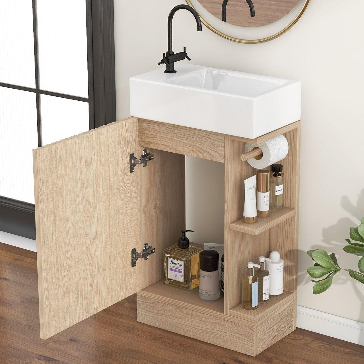 18.6' Bathroom Vanity with Sink, Bathroom Vanity Cabinet with Two-tier Shelf, Left or Right Orientation, Natural (Old Sku:WF308491AAN)