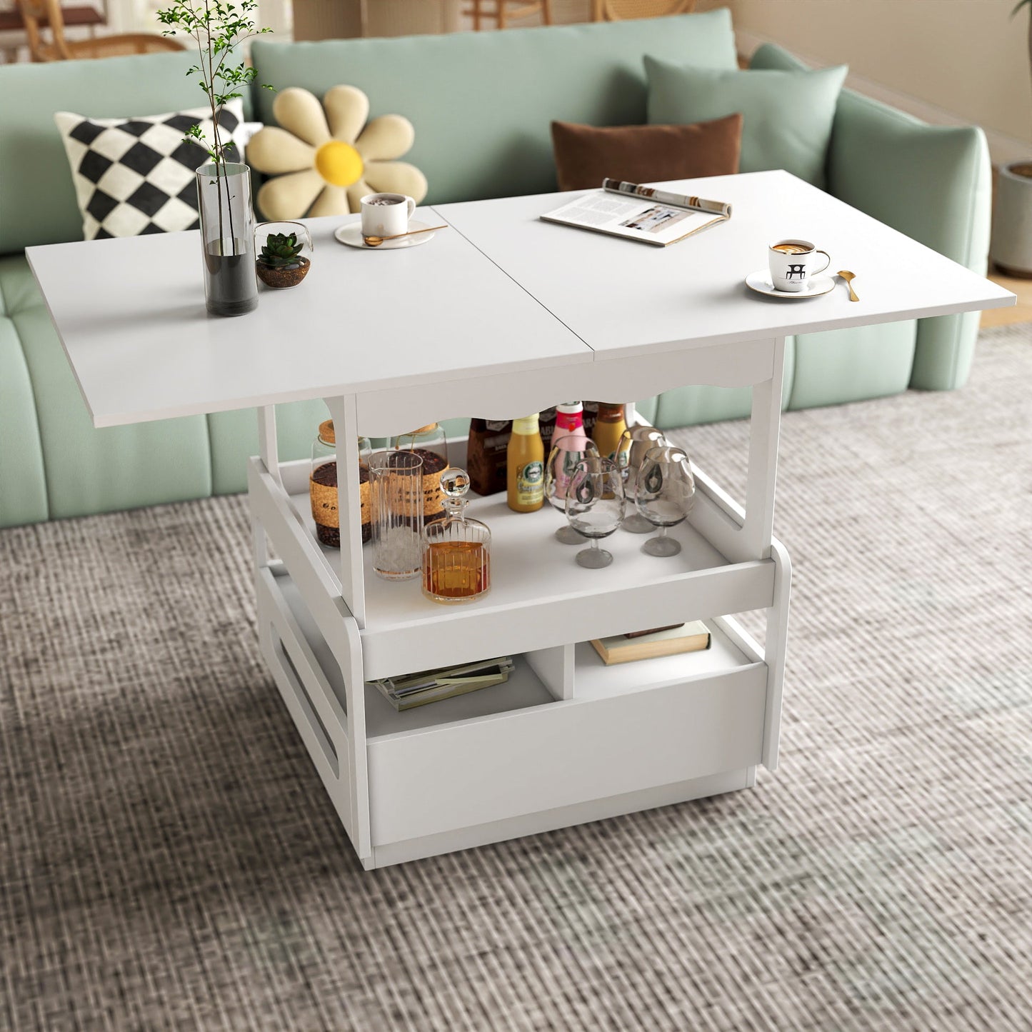 3 in 1 deformed Coffee Tables with Storage Cabinet for Living Room, Coffee Table with for Dining Room