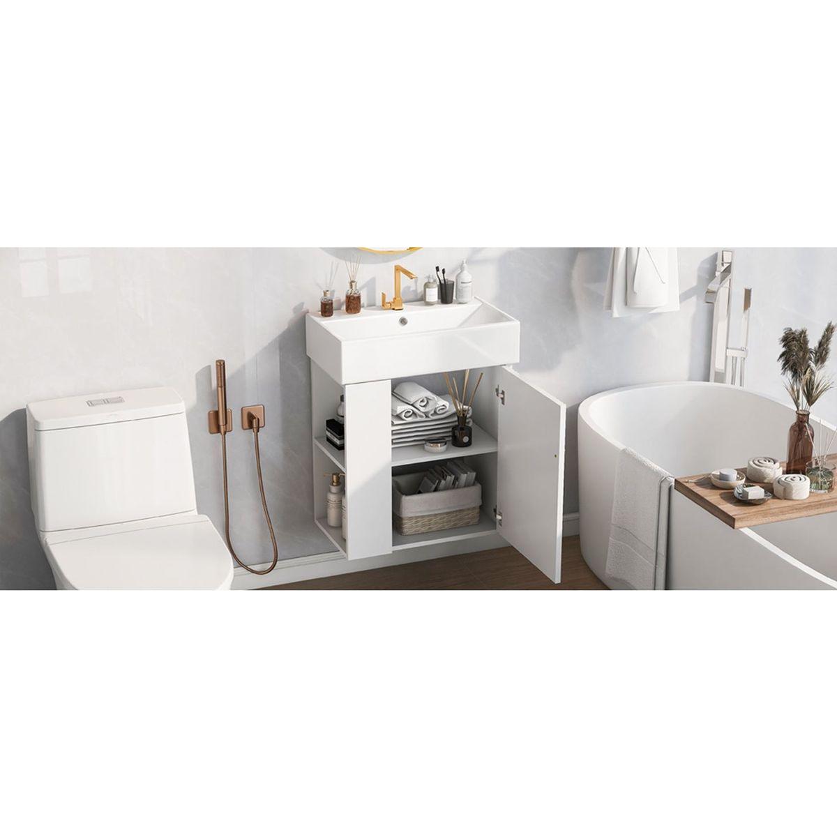 21.6inch Modern Floating Bathroom Vanity with Ceramic Basin - Perfect for Small Bathrooms, Left side storage