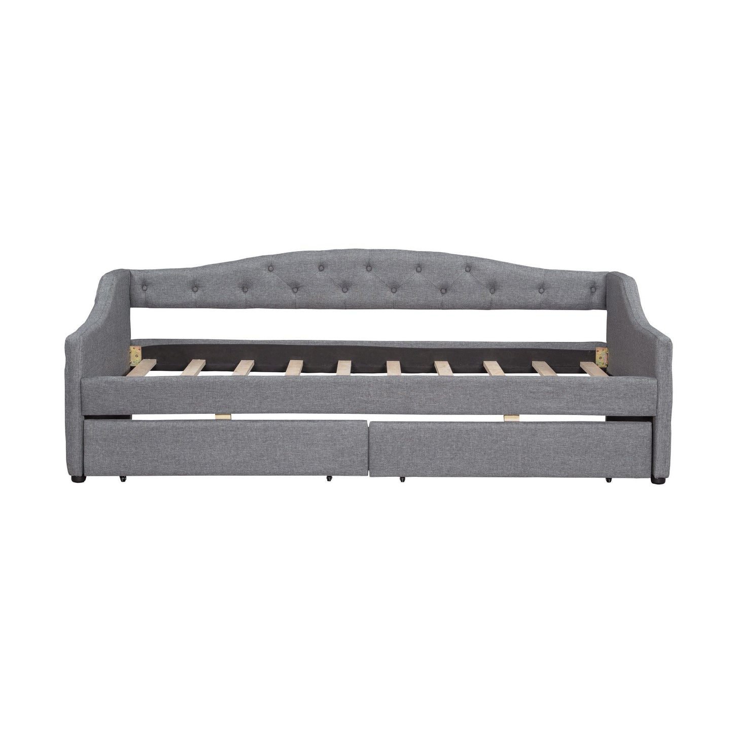 Elegant Upholstered Twin XL Daybed with LED Belt, 2 Drawers, Gray Linen Finish