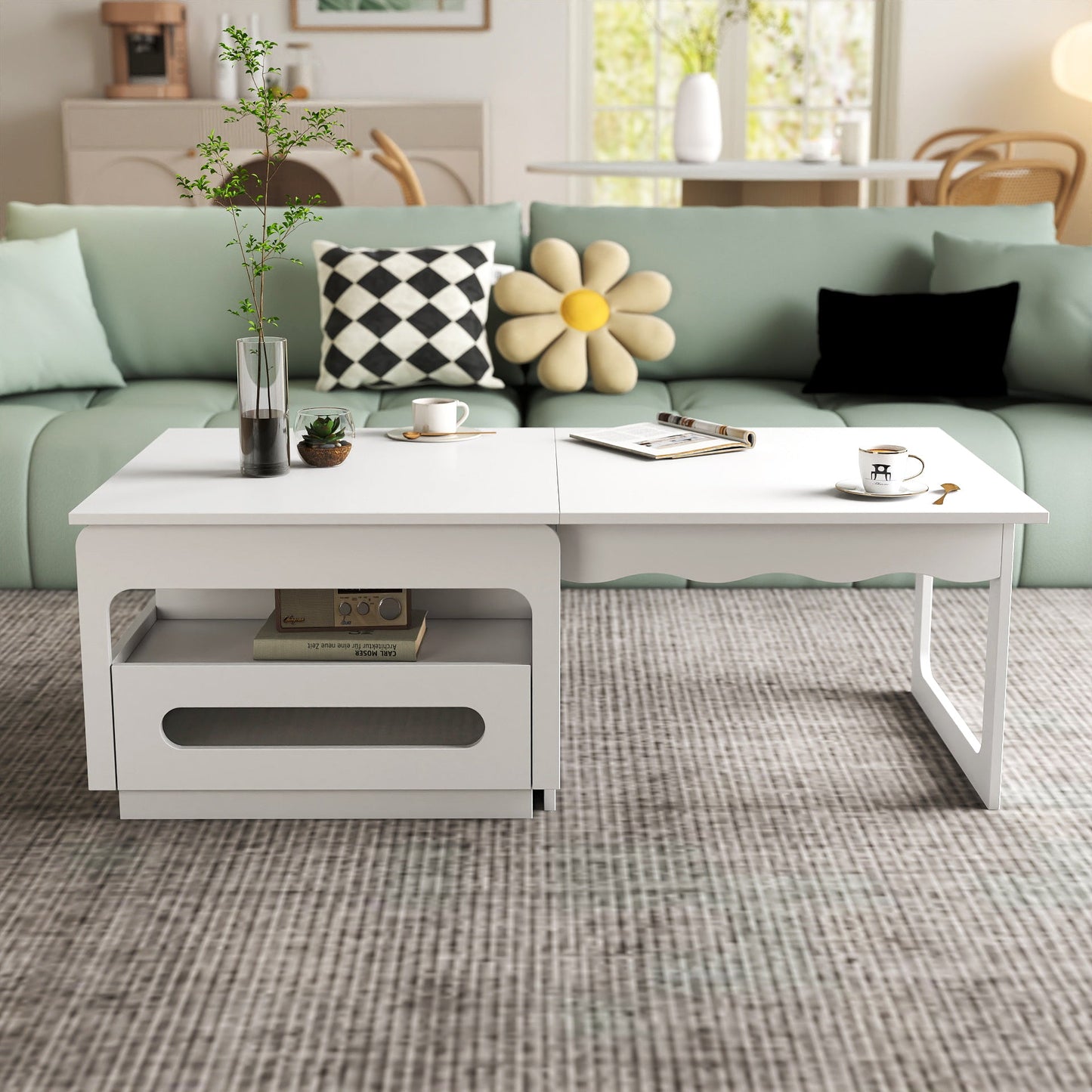 3 in 1 deformed Coffee Tables with Storage Cabinet for Living Room, Coffee Table with for Dining Room