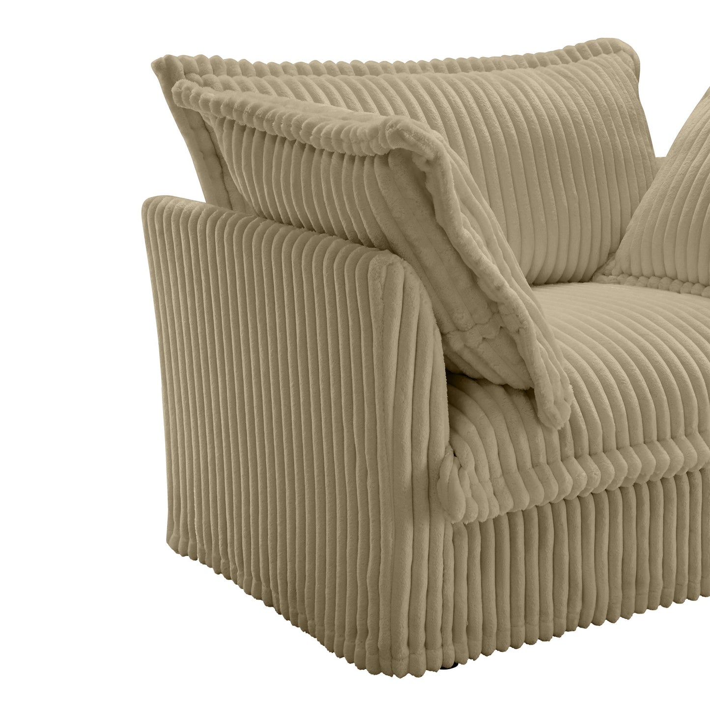 Upholstered Slipcovered Armchair with Ottoman, Deep Seat Armchair W/ Wide Ottoman for Living Room, Armchair Sets with Large Soft Pillows(Set of 2), Camel Corduroy Fabric