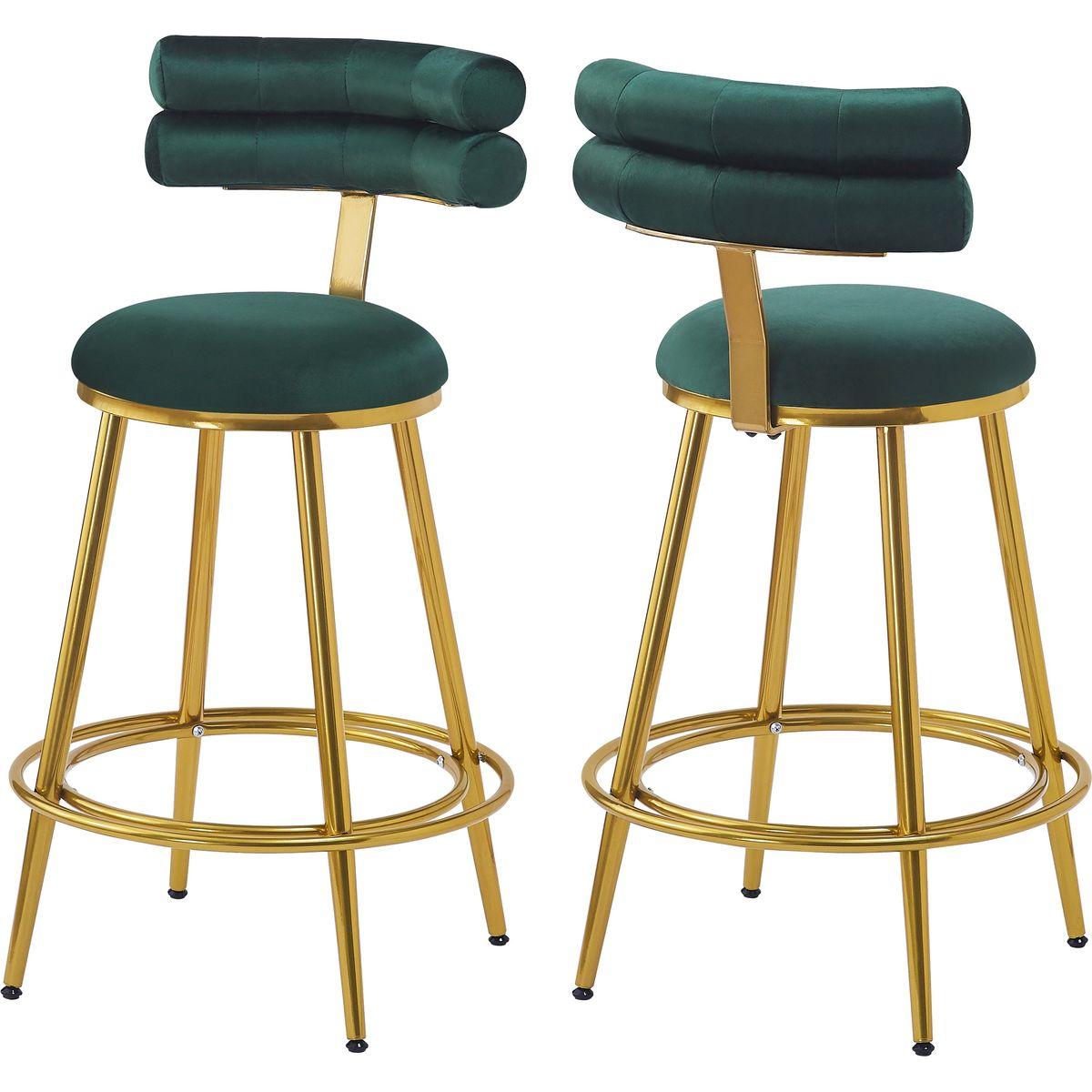 27.65'' Modern Counter Stools Set of 2,Dark green velvet Counter Stools with iron Frame,Soft back and cushion,Footrest,suitable for Kitchen/Bedroom/Dining Room