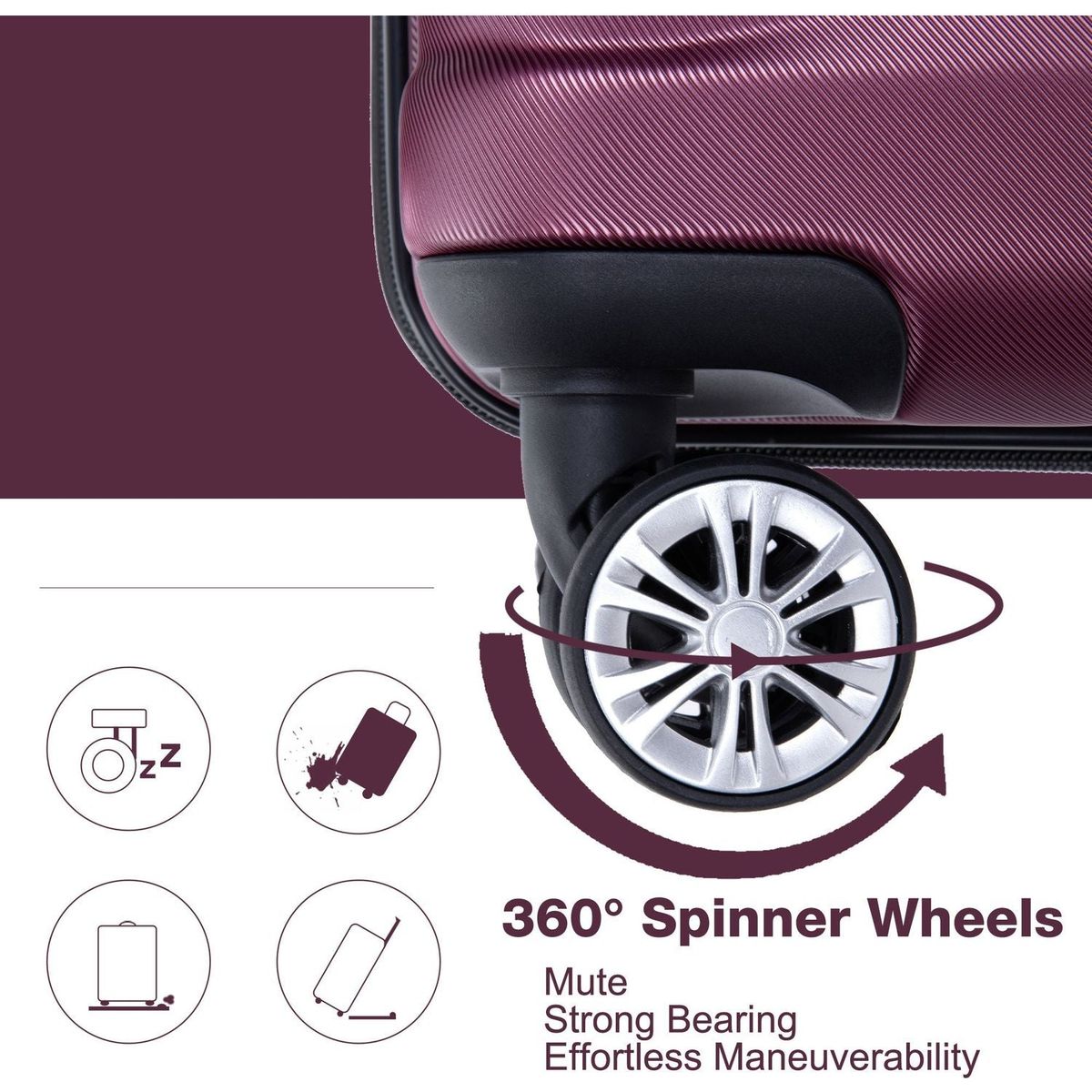 3 Piece Luggage Sets PC Lightweight & Durable Expandable Suitcase with Two Hooks, Double Spinner Wheels, TSA Lock, (21/25/29) Wine Red