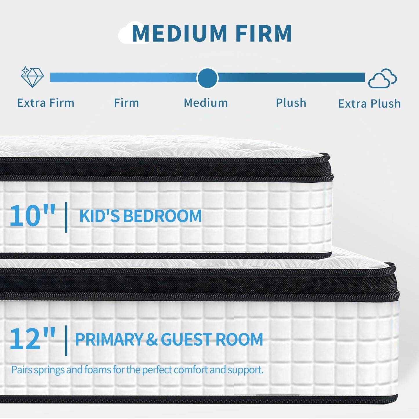 12 Inch Twin XL Breathable Cool Cover Certipur-US Memory Foam Individual Pocket Spring Hybrid Mattress