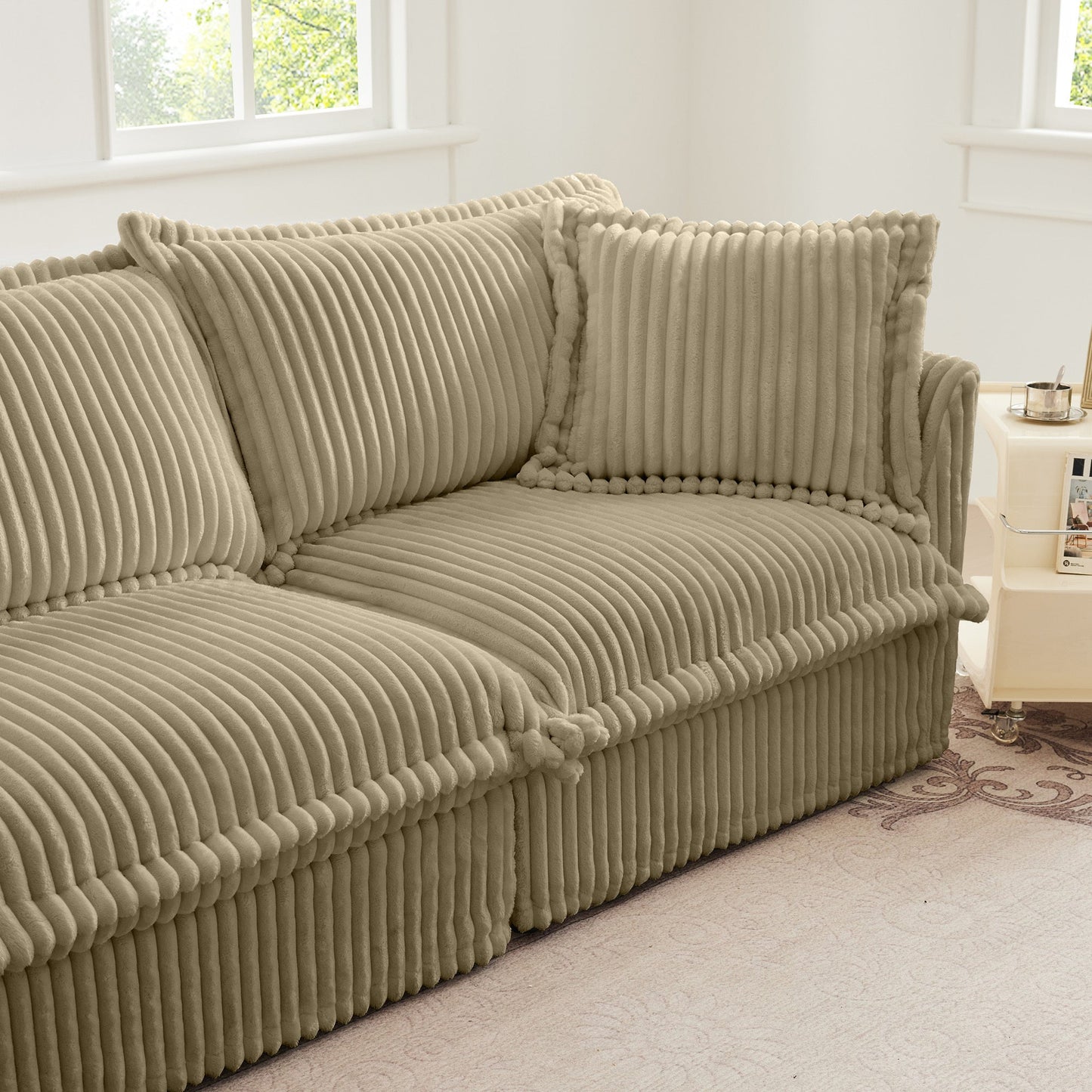 Upholstered Slipcovered Armchair with Ottoman, Deep Seat Armchair W/ Wide Ottoman for Living Room, Armchair Sets with Large Soft Pillows(Set of 2), Camel Corduroy Fabric