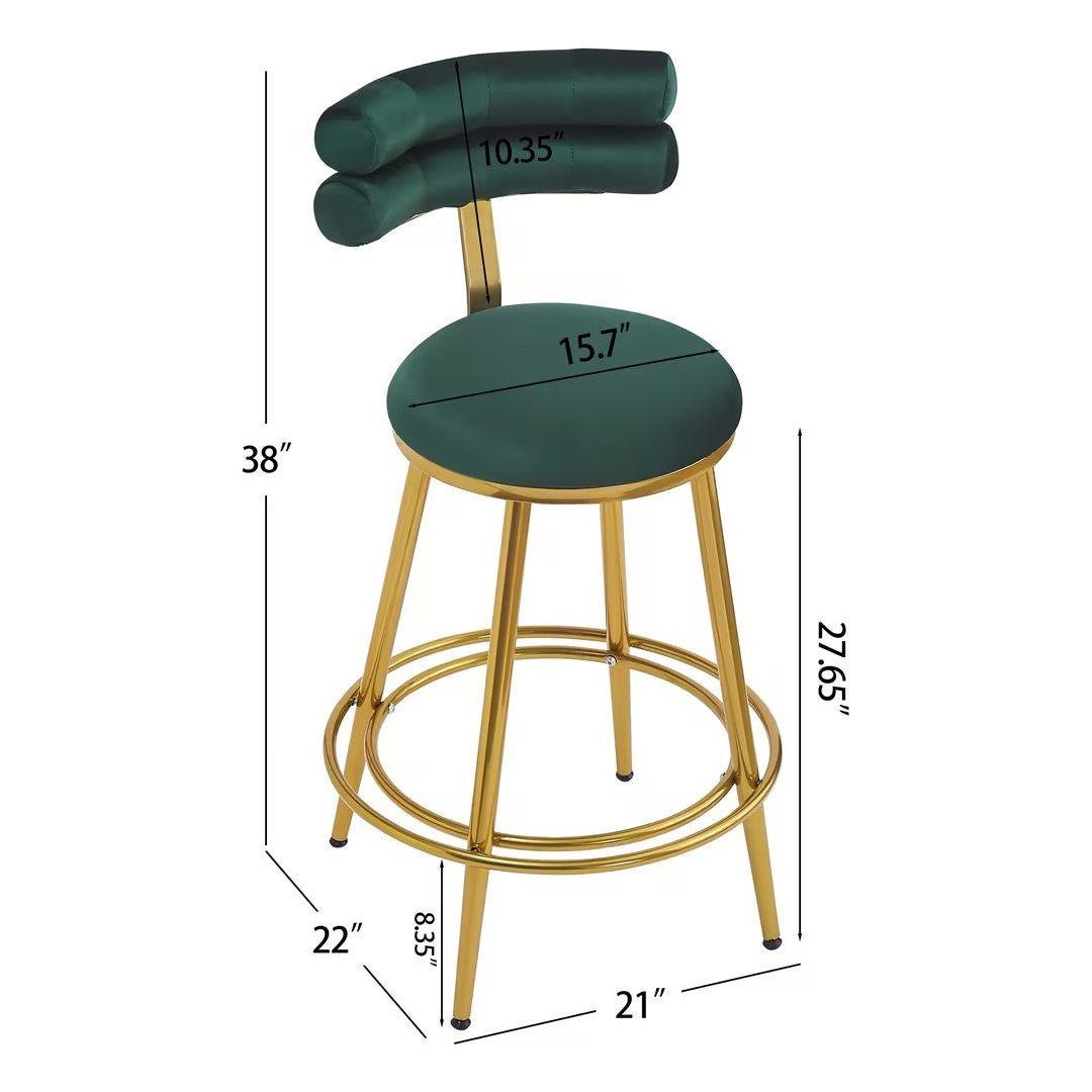 27.65'' Modern Counter Stools Set of 2,Dark green velvet Counter Stools with iron Frame,Soft back and cushion,Footrest,suitable for Kitchen/Bedroom/Dining Room