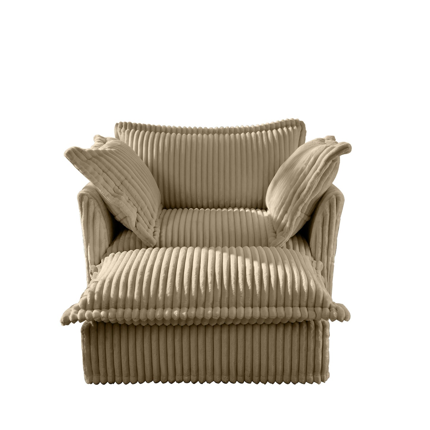 Upholstered Slipcovered Armchair with Ottoman, Deep Seat Armchair W/ Wide Ottoman for Living Room, Armchair Sets with Large Soft Pillows(Set of 2), Camel Corduroy Fabric