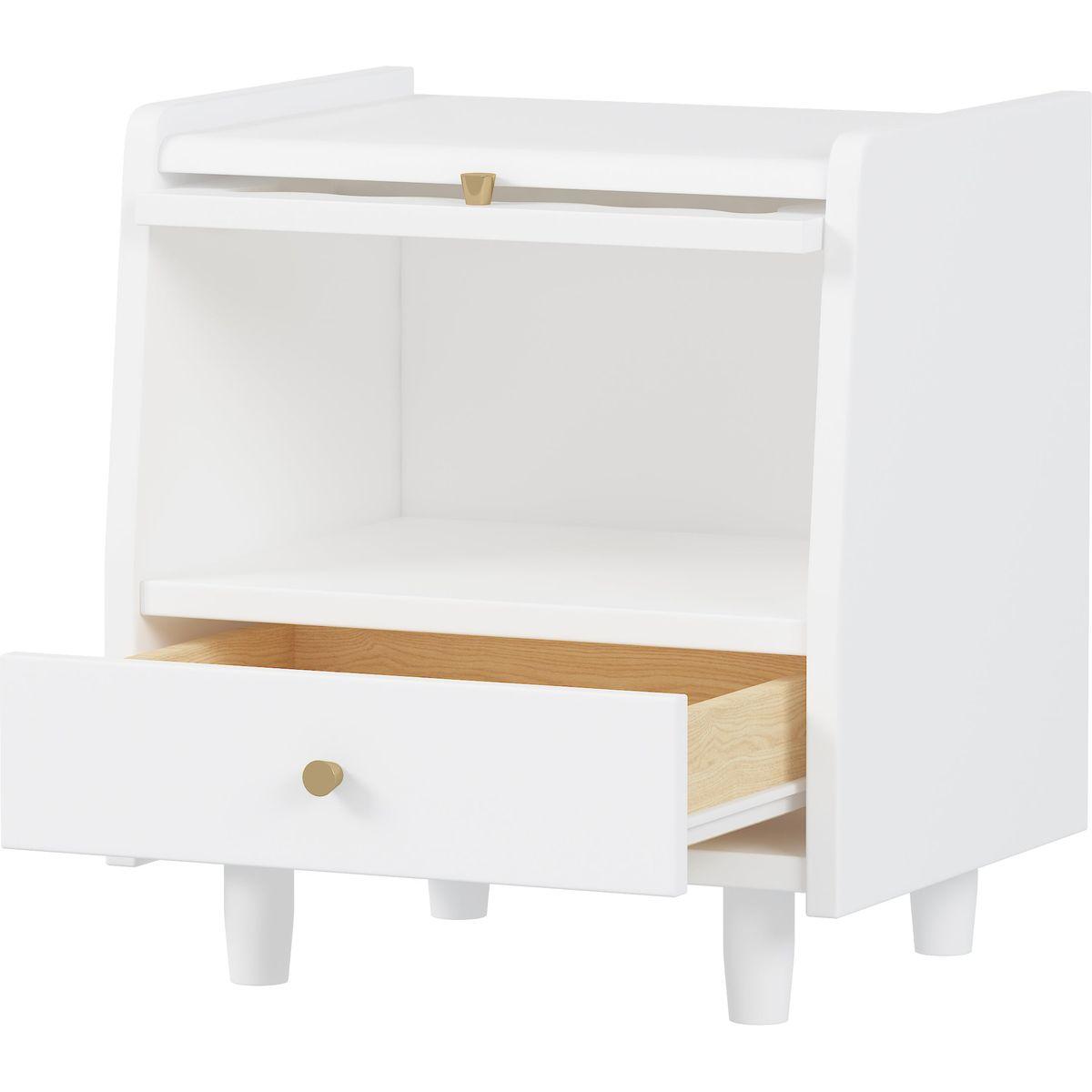3 Pieces Bedroom Set with Queen Size Wooden Bed Frame, 1 Vintage Nightstand and 1 Makeup Vanity Set with Stool,White