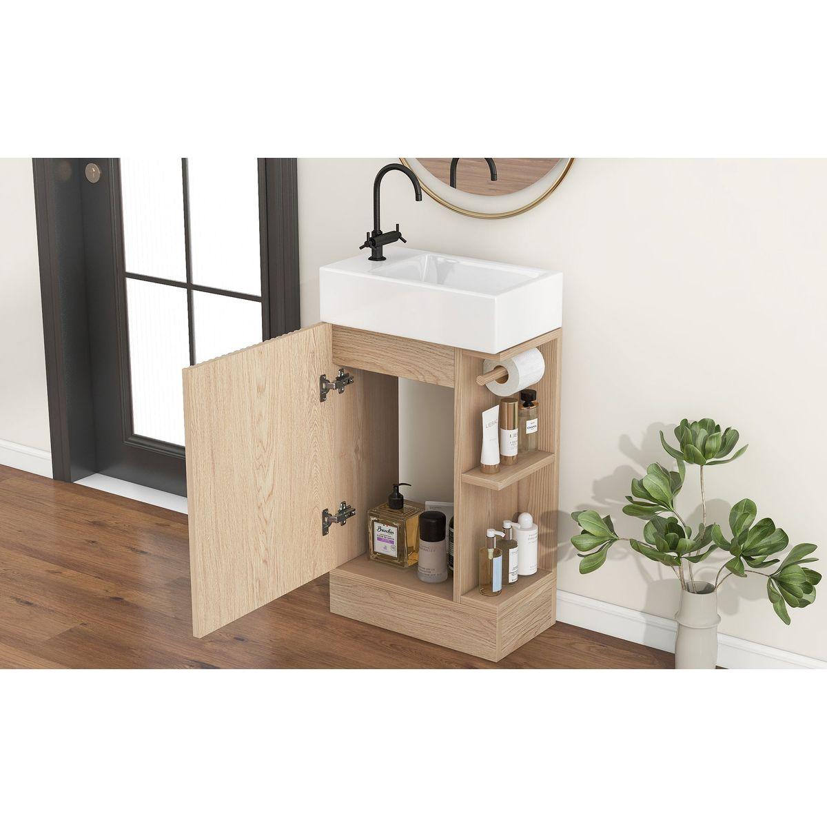 18.6' Bathroom Vanity with Sink, Bathroom Vanity Cabinet with Two-tier Shelf, Left or Right Orientation, Natural (Old Sku:WF308491AAN)