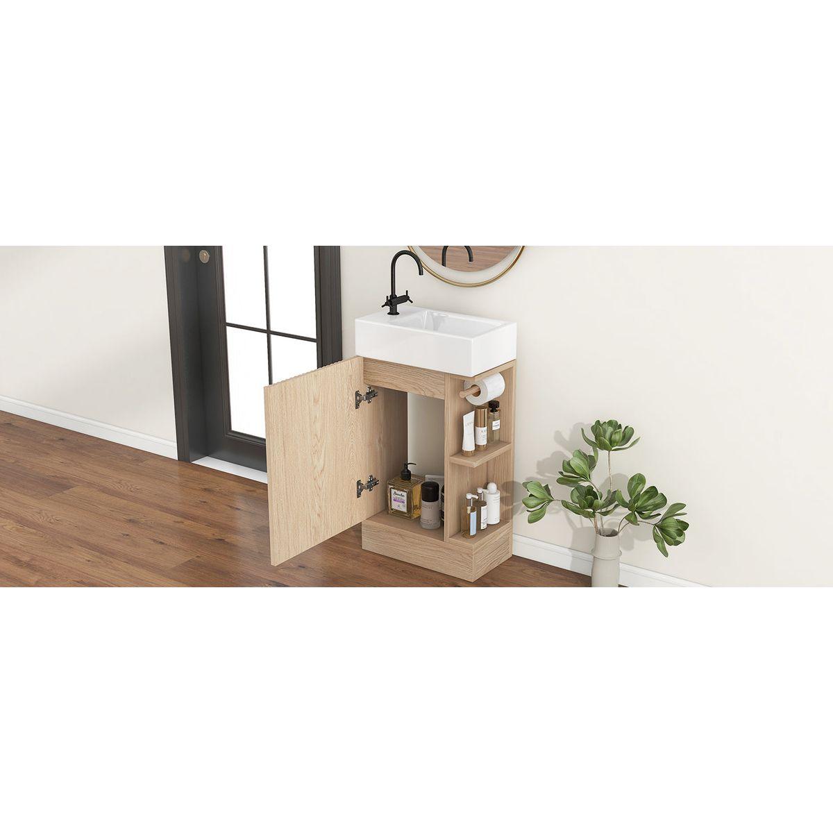18.6' Bathroom Vanity with Sink, Bathroom Vanity Cabinet with Two-tier Shelf, Left or Right Orientation, Natural (Old Sku:WF308491AAN)