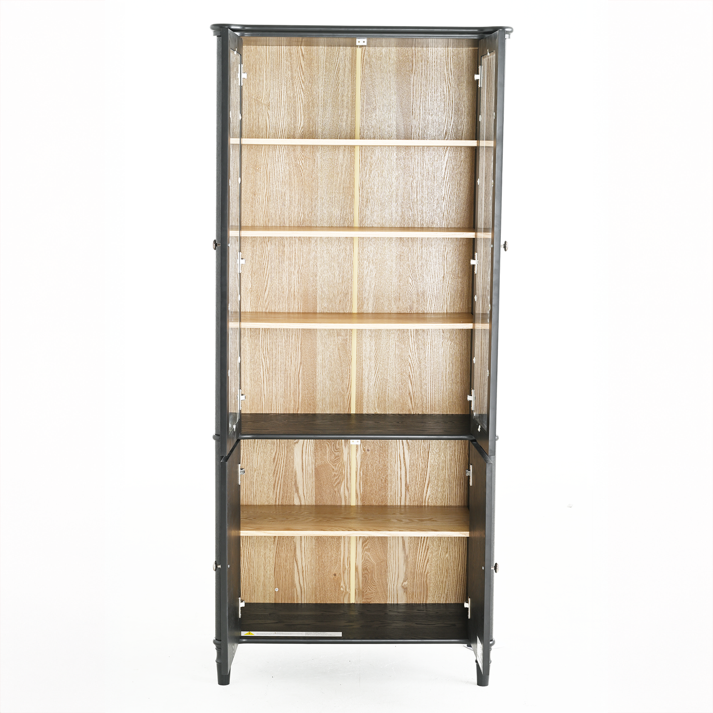 Vintage Display Cabinet with Double Glass Doors, Traditional Style for Collectibles - Black, Ash Wood Veneer, 73.25'' Tall