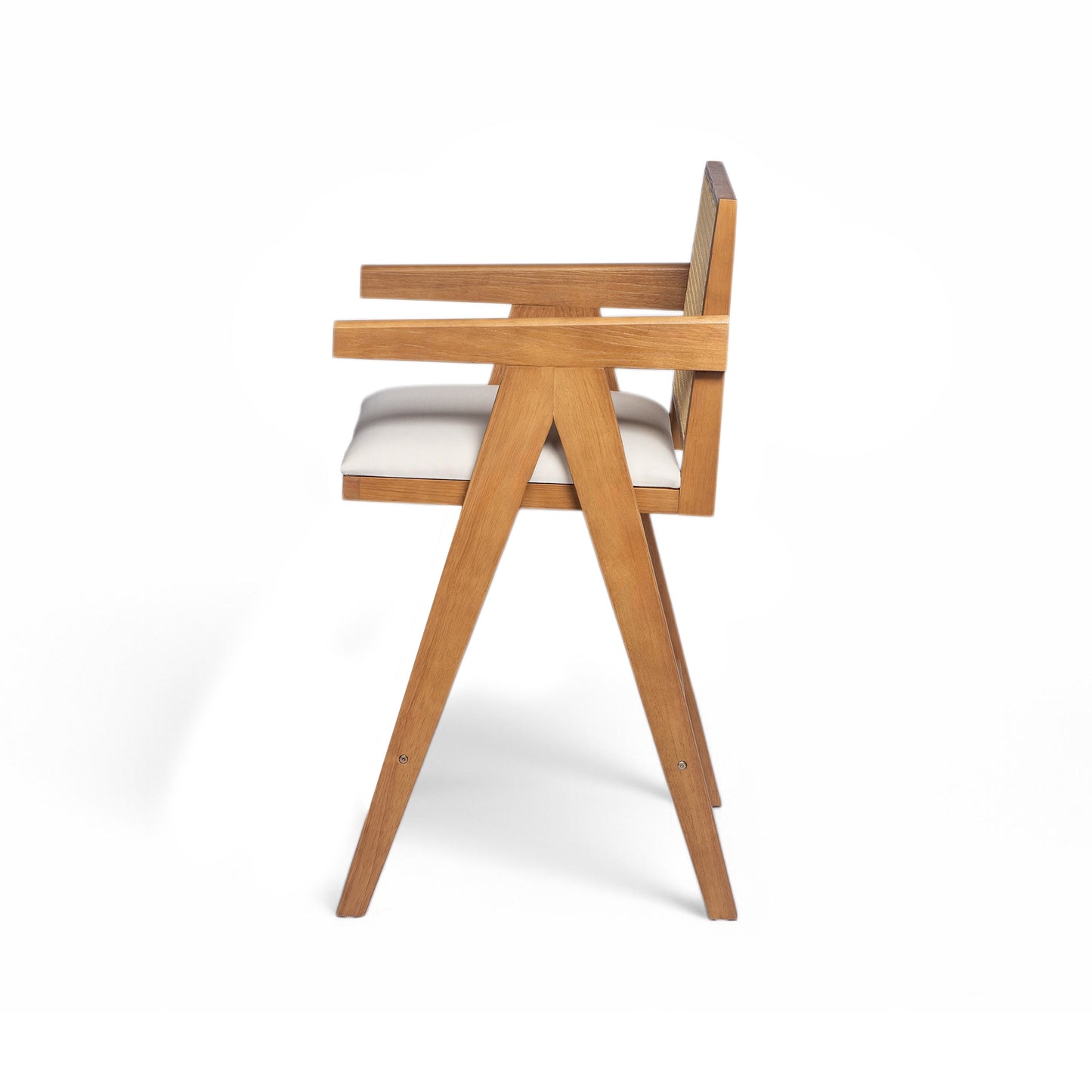 27' Height, Cream Woven Cane Plastic Backrest Bar Stool - Foam-Padded Fabric Seat & Durable Rubberwood Frame