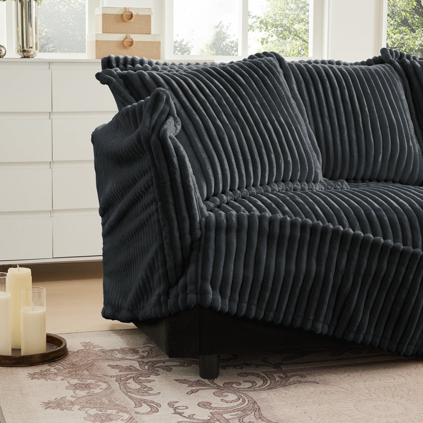 Upholstered Slipcovered Armchair with Ottoman, Deep Seat Armchair W/ Wide Ottoman for Living Room, Armchair Sets with Large Soft Pillows(Set of 2),Gray Corduroy Fabric