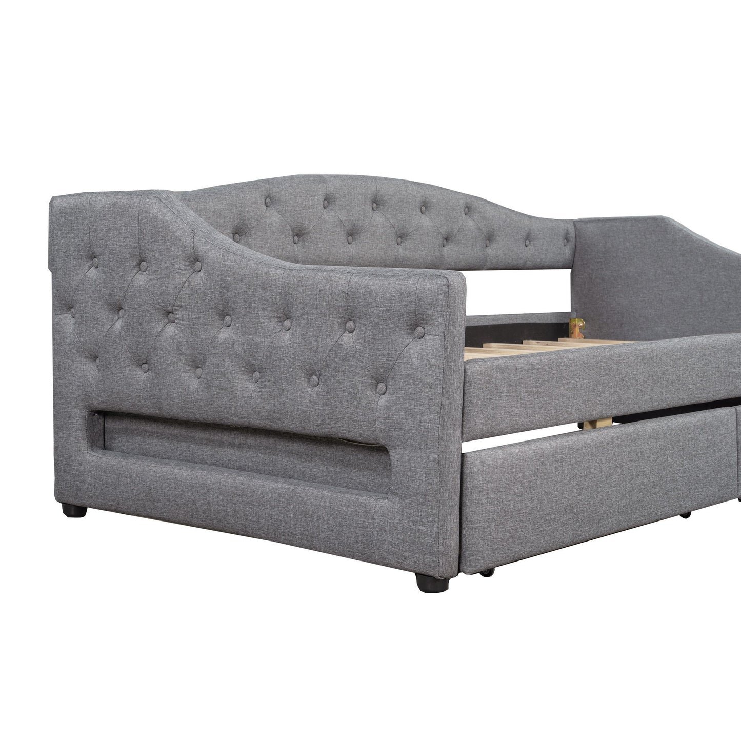 Elegant Upholstered Twin XL Daybed with LED Belt, 2 Drawers, Gray Linen Finish
