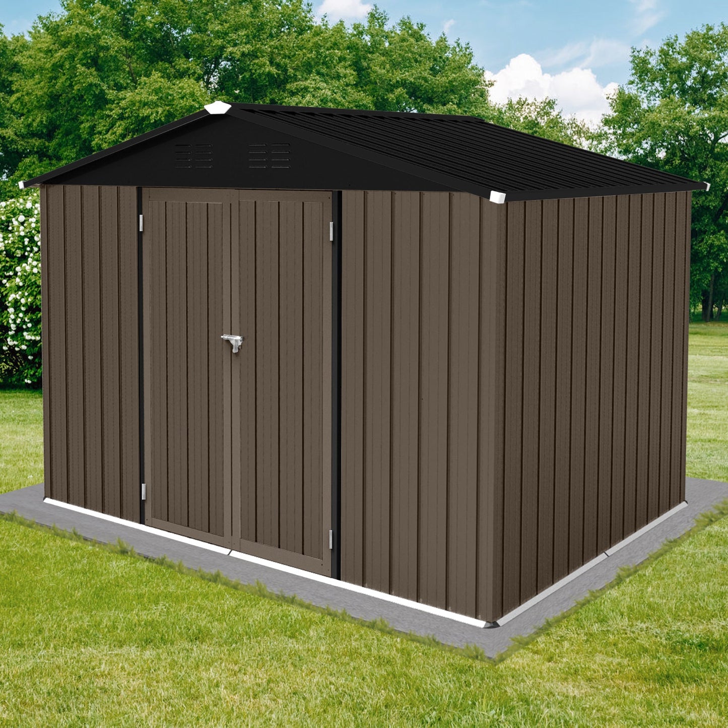 Kitchen Tools & Cookware: Metal garden sheds 8ft×6ft outdoor storage sheds Brown + Black by Streamdale Furniture