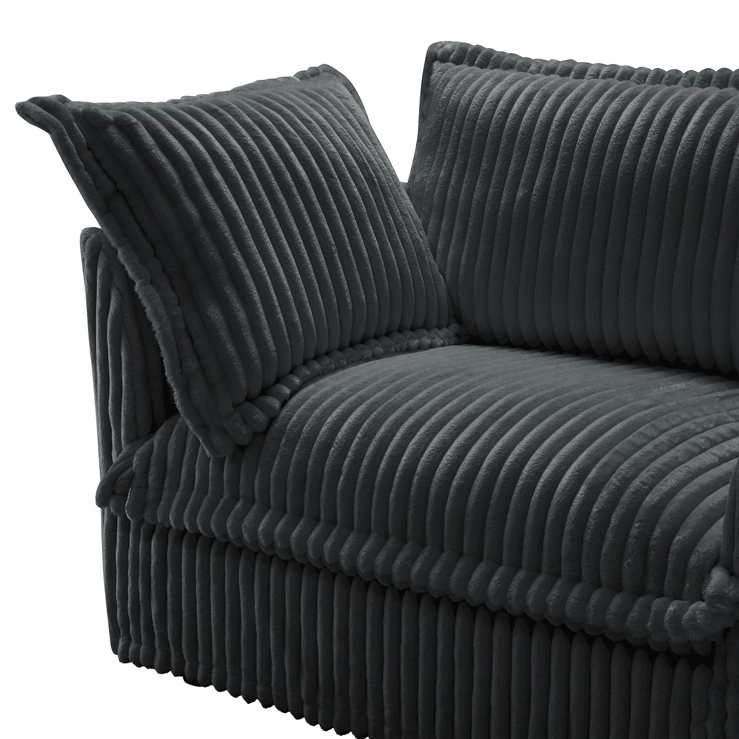 Upholstered Slipcovered Armchair with Ottoman, Deep Seat Armchair W/ Wide Ottoman for Living Room, Armchair Sets with Large Soft Pillows(Set of 2),Gray Corduroy Fabric