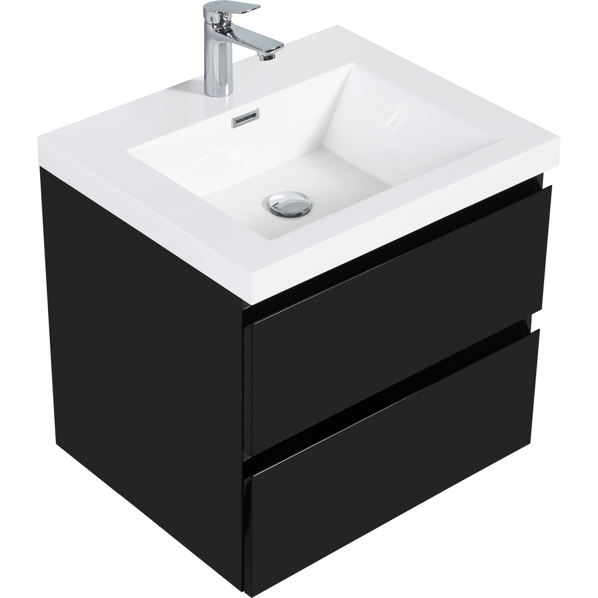 24" Floating Bathroom Vanity with Sink, Modern Wall-Mounted Bathroom Storage Vanity Cabinet with Resin Top Basin and Soft Close Drawers, Glossy Black