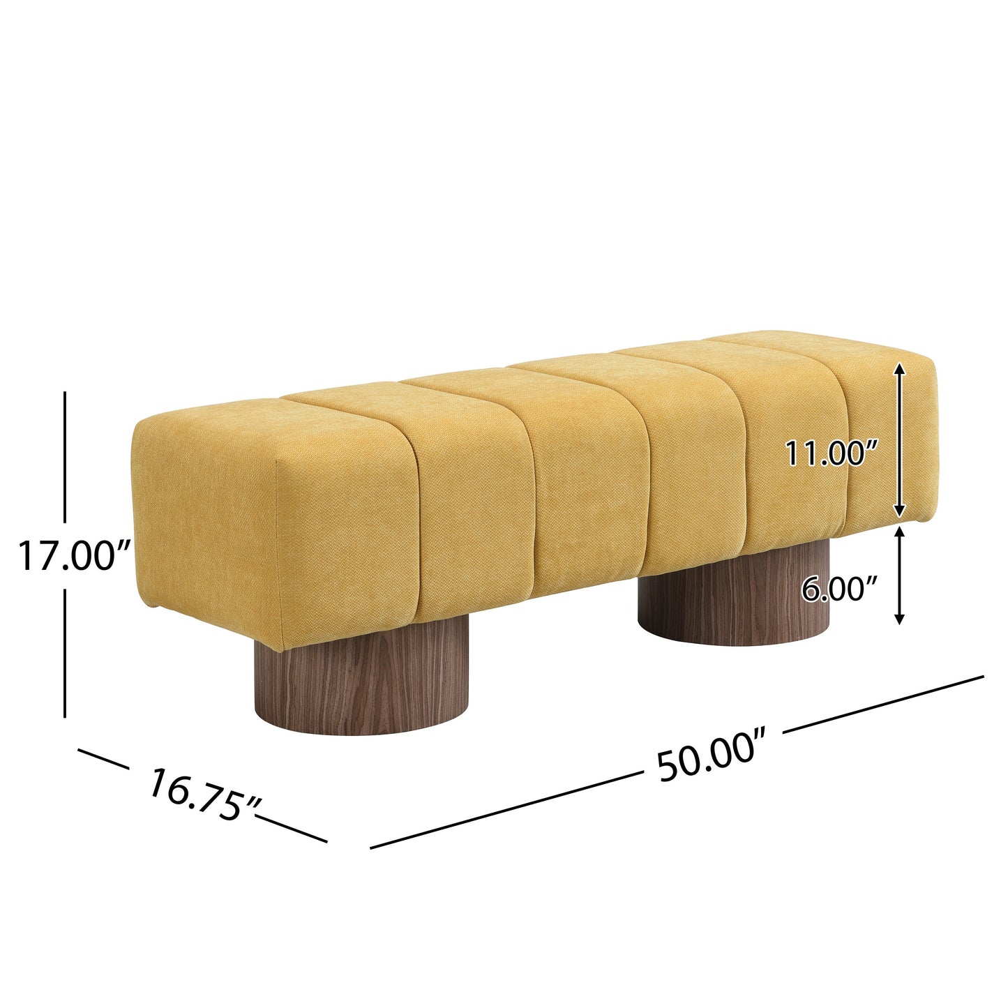 Upholstered Dining Bench, No-Assembly Entryway Bench Ottoman, Yellow Chenille Fabric, 50' Length