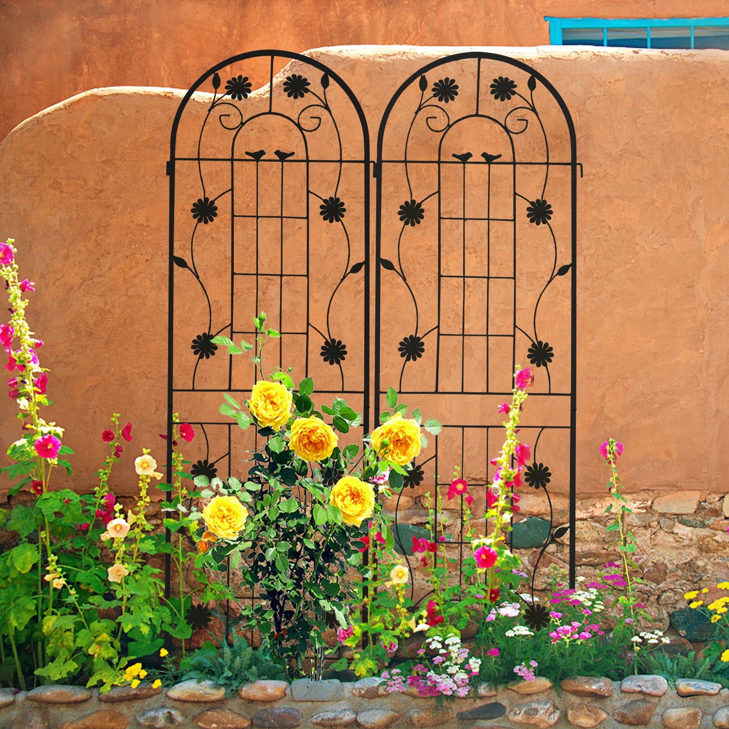 2 Pack Metal Garden Trellis 71' x 19.7' Rustproof Trellis for Climbing Plants Outdoor Flower Support Black