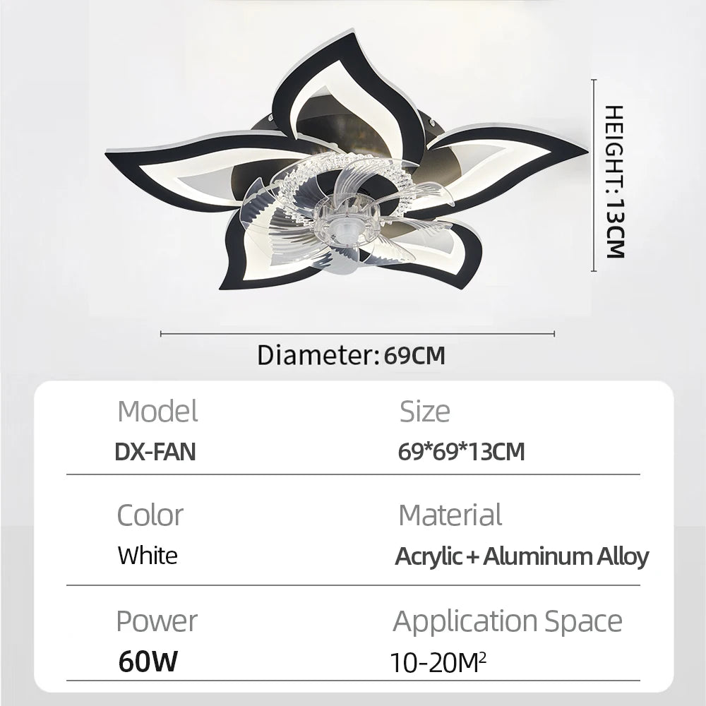 IRALAN Ceiling Fan with Lights,Modern Dimmable Flower Shape, Remote Control/app Control,Timing 6 Gear Speeds Fan Ceiling Lamp