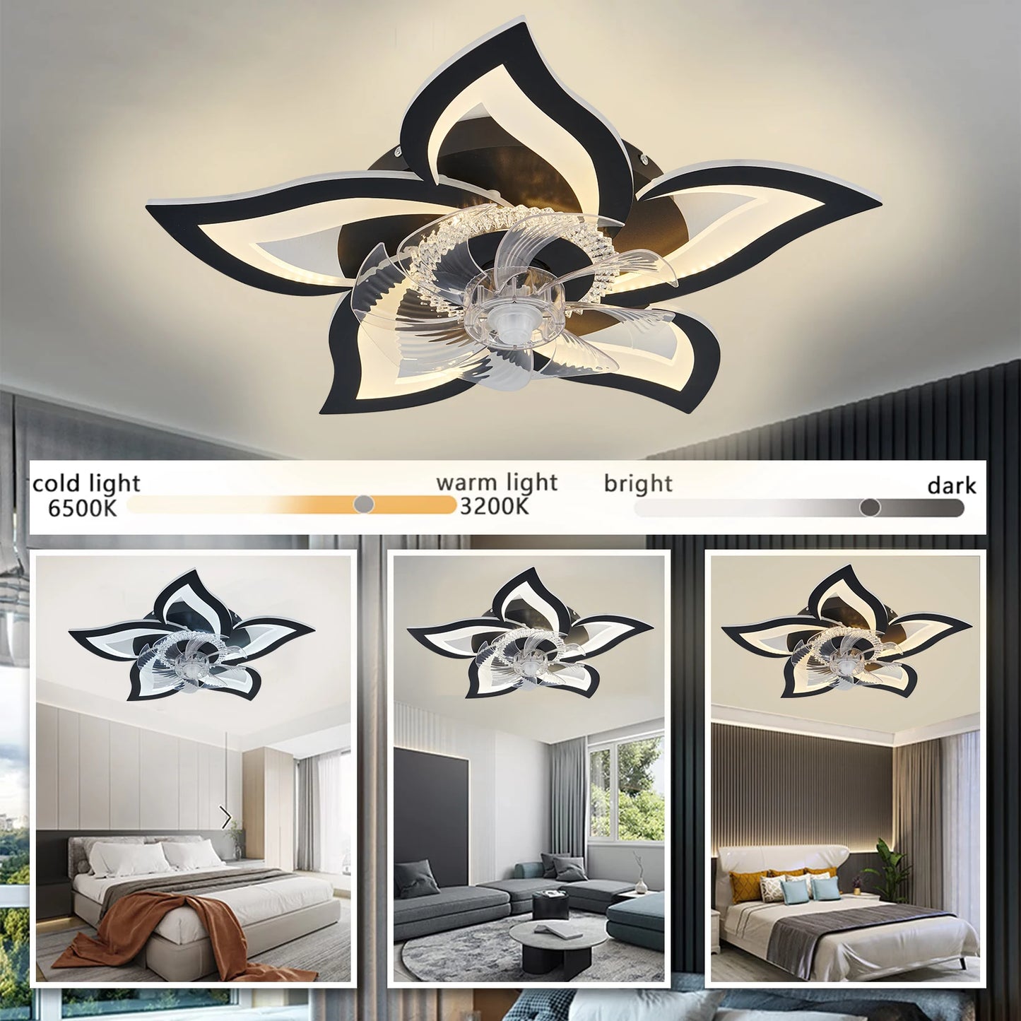 IRALAN Ceiling Fan with Lights,Modern Dimmable Flower Shape, Remote Control/app Control,Timing 6 Gear Speeds Fan Ceiling Lamp
