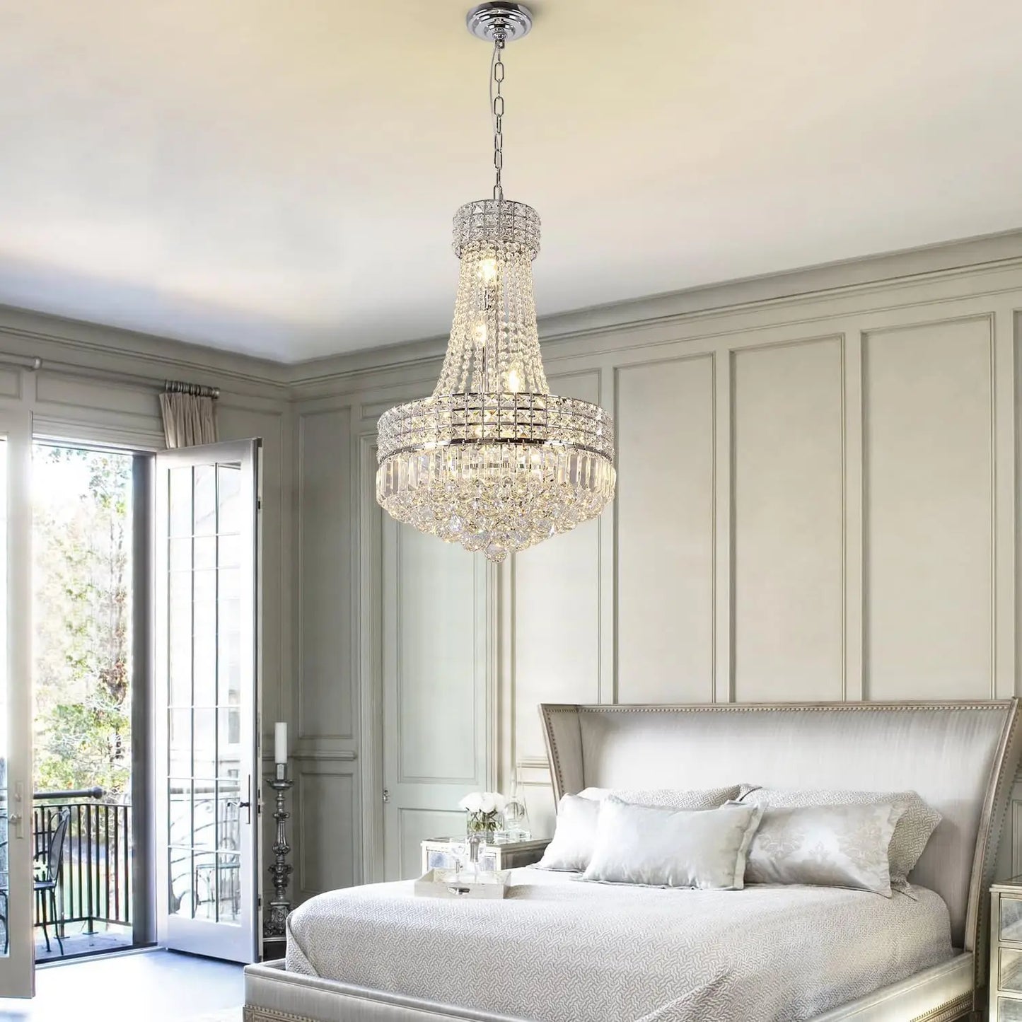 Modern Crystal Chandeliers for Dining Room Lights Fixtures Silver Chandeliers for Bedroom Round Crystal Hanging Ceiling Lighting