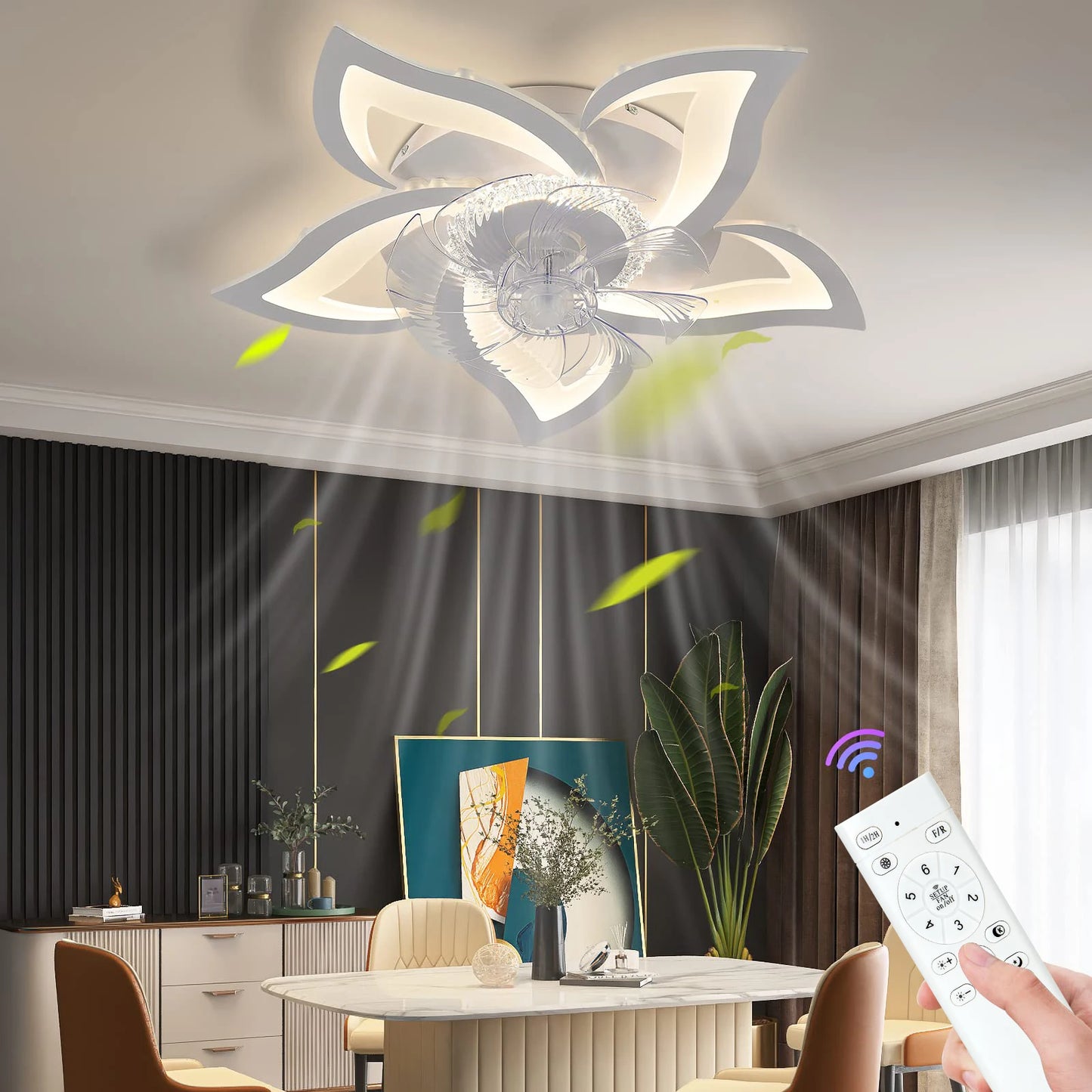 IRALAN Ceiling Fan with Lights,Modern Dimmable Flower Shape, Remote Control/app Control,Timing 6 Gear Speeds Fan Ceiling Lamp