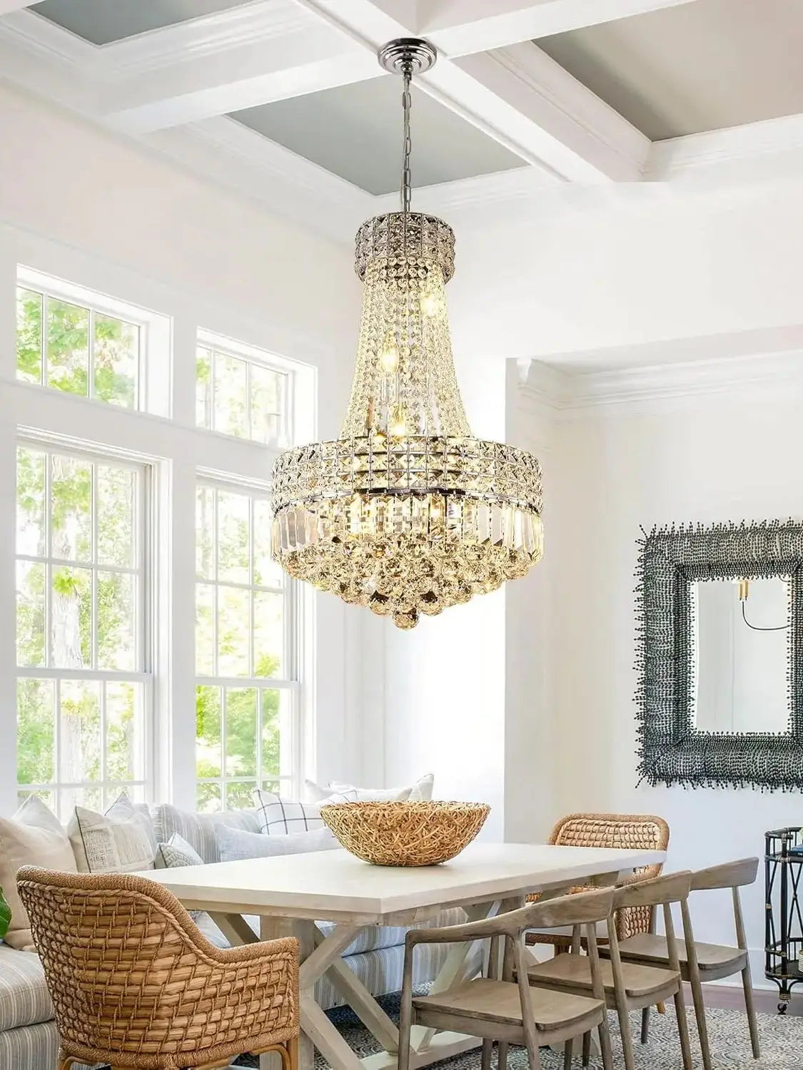 Modern Crystal Chandeliers for Dining Room Lights Fixtures Silver Chandeliers for Bedroom Round Crystal Hanging Ceiling Lighting