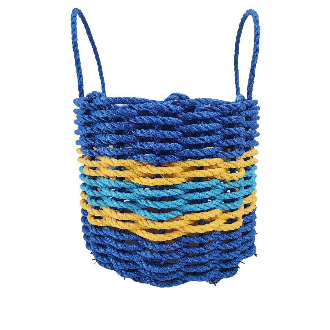 Kitchen Tools & Cookware: Authentic Maine Lobster Rope Storage Basket Two Tone Blue with yellow Accents by Little Salty Rope