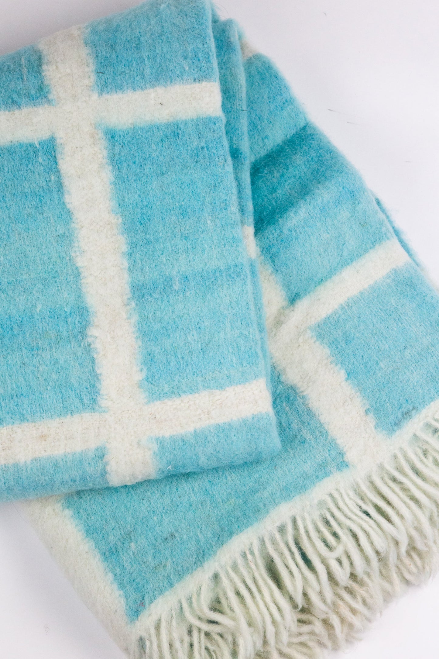 Momos Grid Blanket- Aqua Blue and Natural White