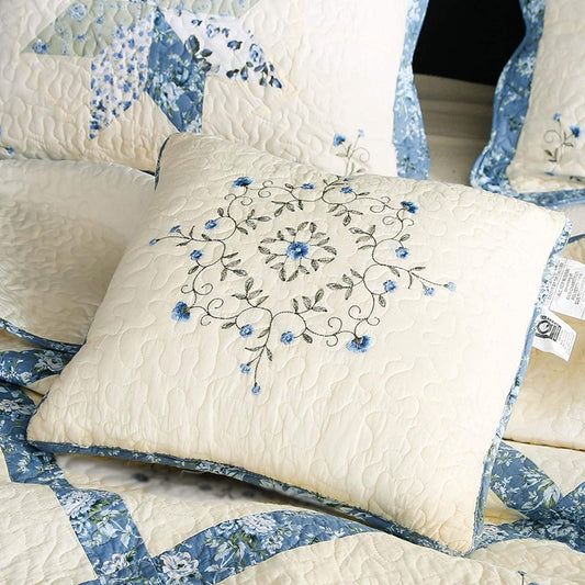 Kasentex 100% Cotton Floral Patchwork Throw Pillow, Blue
