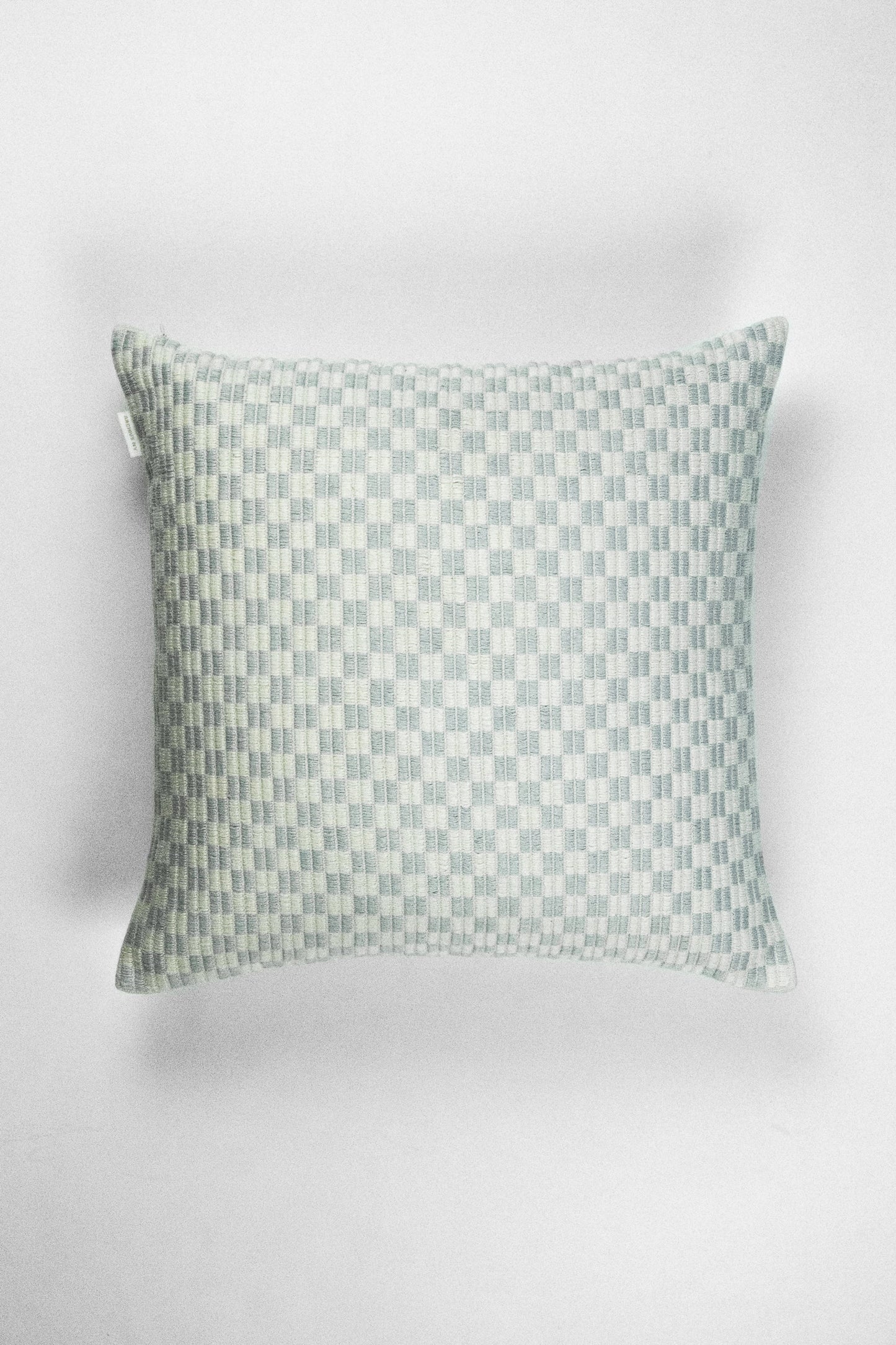 Checkered Brocade Pillow - Grey & White Square