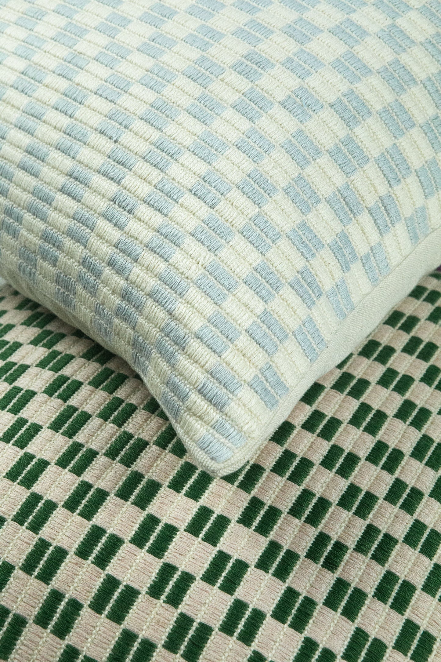 Checkered Brocade Pillow - Grey & White - 12 x 20