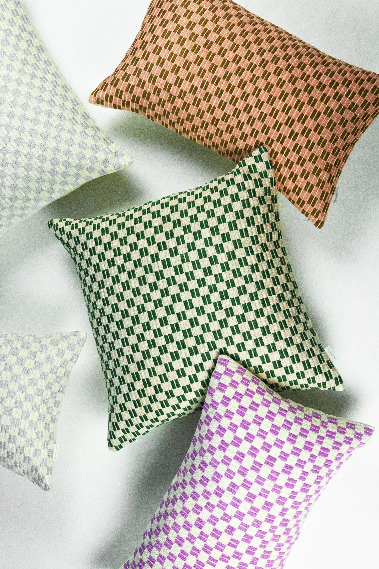 Checkered Brocade Pillow - Grey & White Square