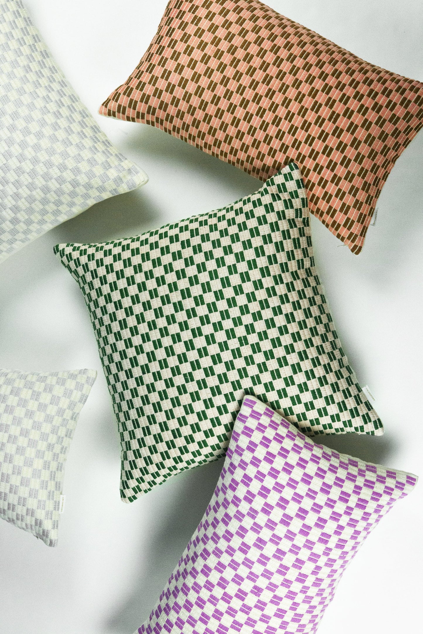Checkered Brocade Pillow - Green & Cream