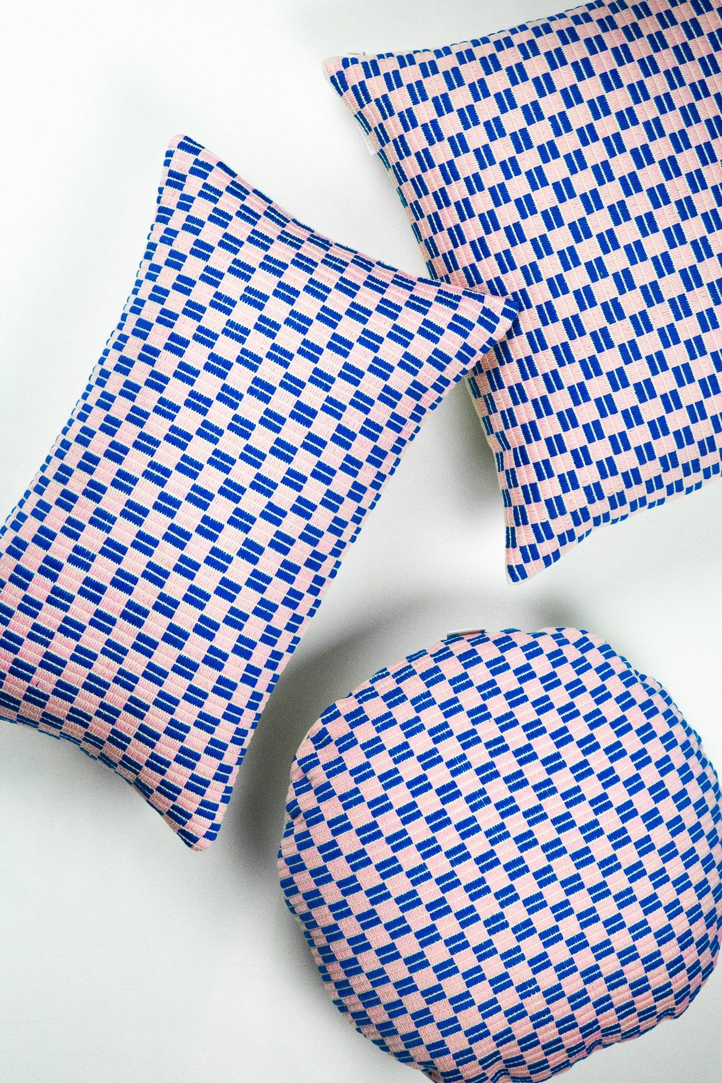 Checkered Brocade Pillow - Pink & Blue 12" x 20"