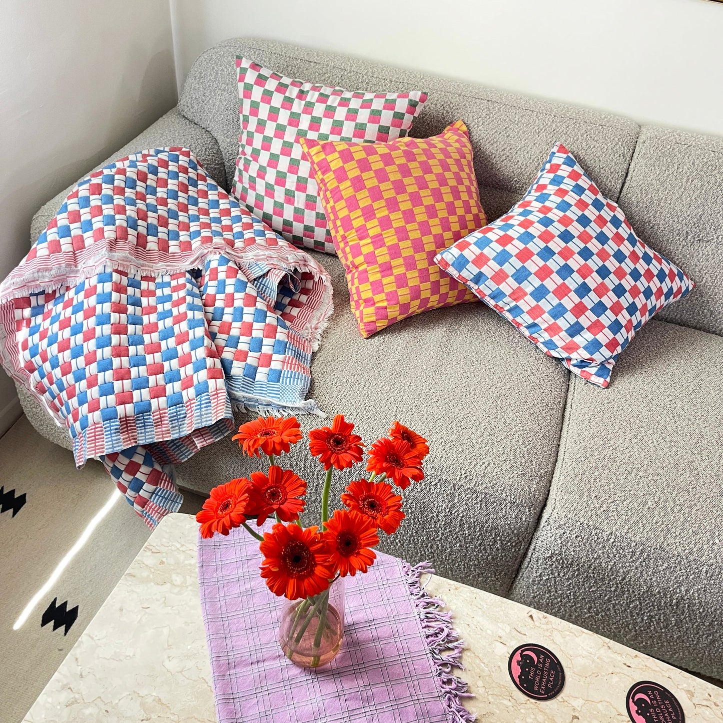 Sujani Pillow - Yellow & Pink Checkered