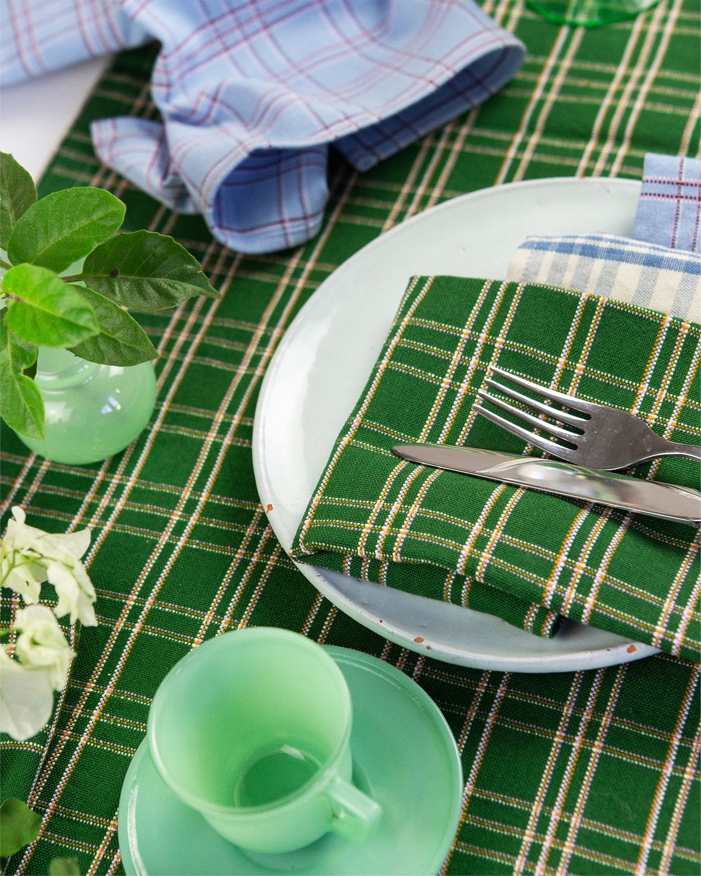 Chiapas Plaid Forest Green Cocktail Napkins Set of 4