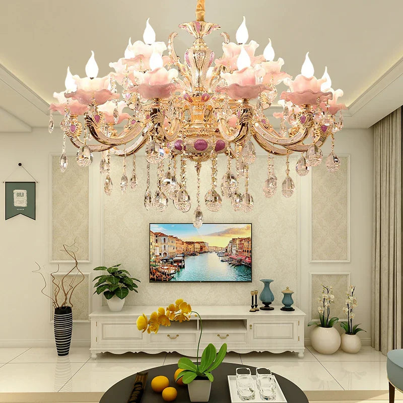 European Style Crystal Chandelier - Elegant Zinc Alloy Pendant Lighting for Modern Decor