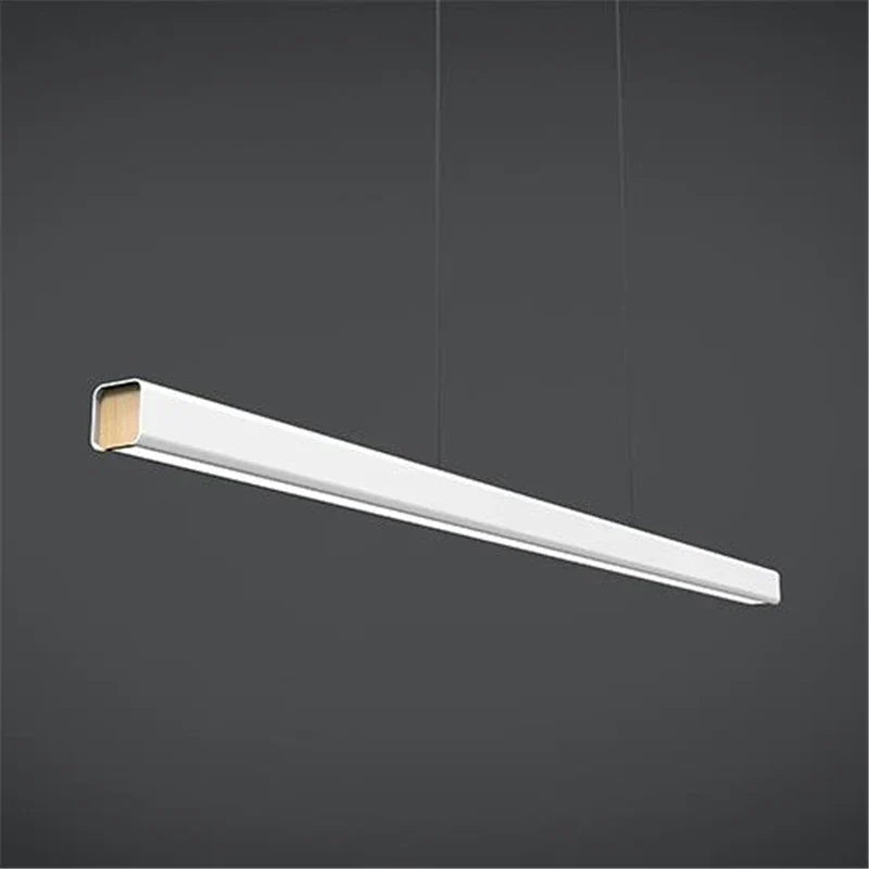 Sleek Wooden Line LED Pendant Lamp - Modern Minimalist Lighting for Office, Dining Room, Cafe, and Bar Decor