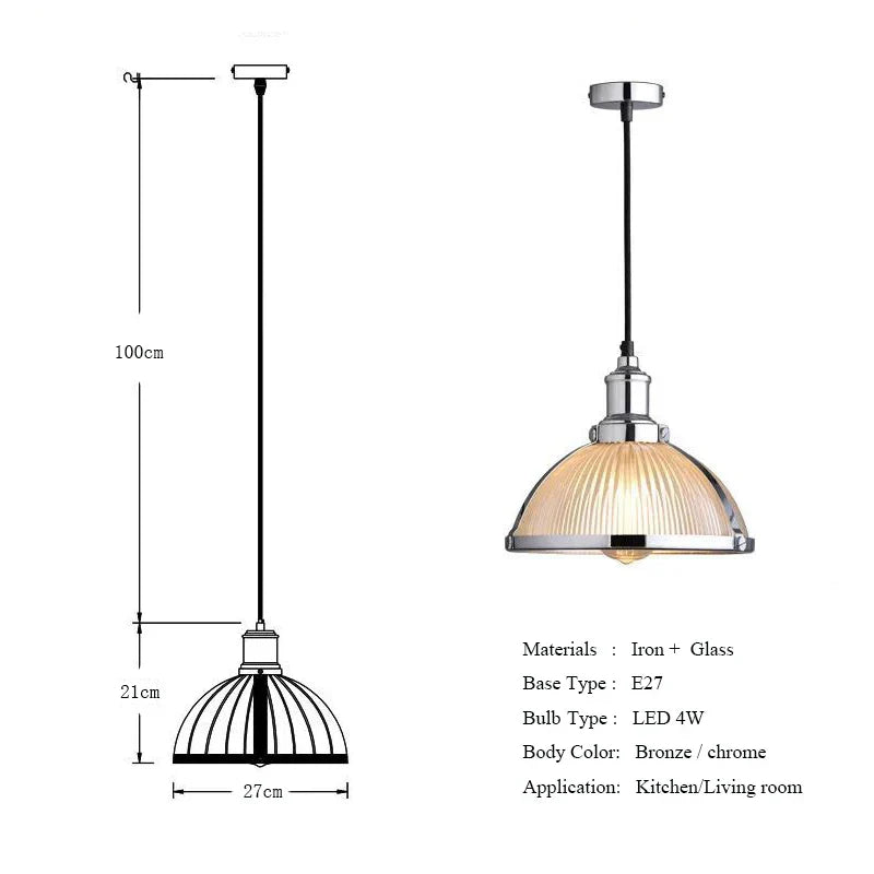 Vintage Glass Shade Hanging Lamp - Loft Luminaire Suspension LED Pendant for Dining Room and Office Lighting