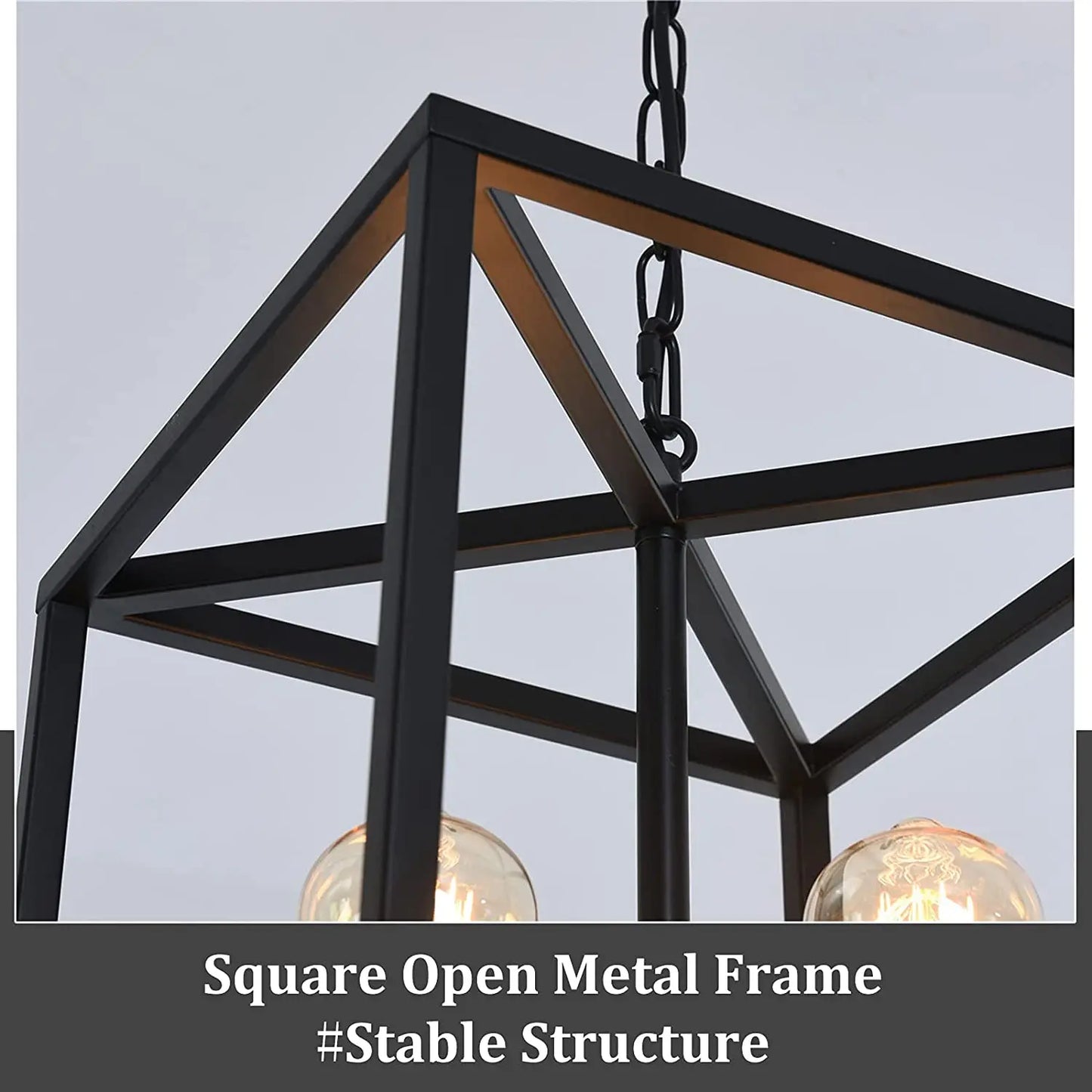 Industrial Metal Lantern Chandeliers 4-Light Adjustable Height Farmhouse Ceiling Rustic Gold Kitchen Hanging Lighting Fixture