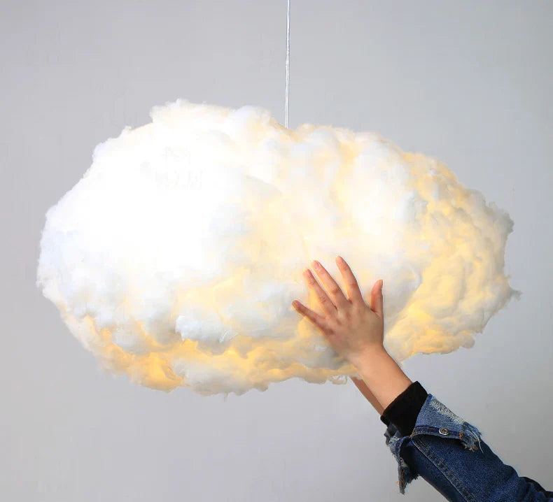 Creative White Cotton Cloud Pendant Lamp - Perfect for Kids' Room, Coffee Room, and Girl's Bedroom Decor - LED Hanging Lights with Unique Lightning Design