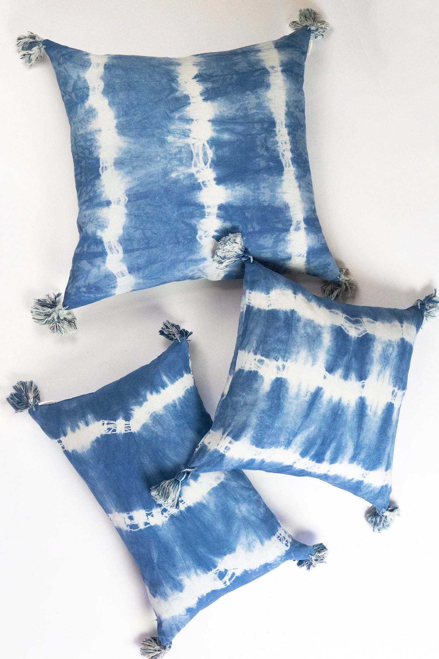 Indigo Striped Shibori Tassel Lumbar Pillow 12" x 20"