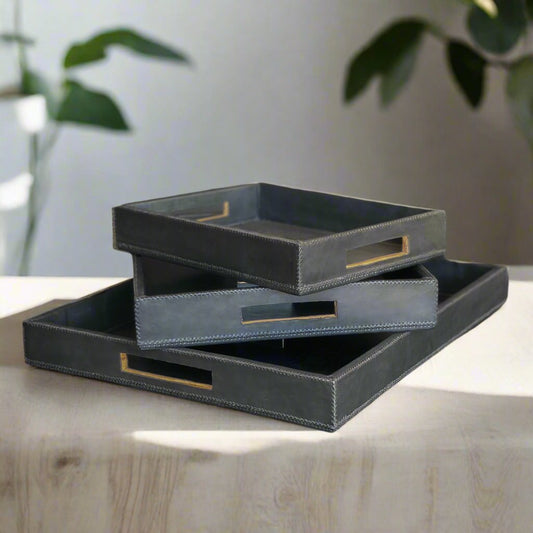 Kitchen Tools & Cookware: Chica | 15" Cedar Wood + Leather Ottoman Tray by Bati