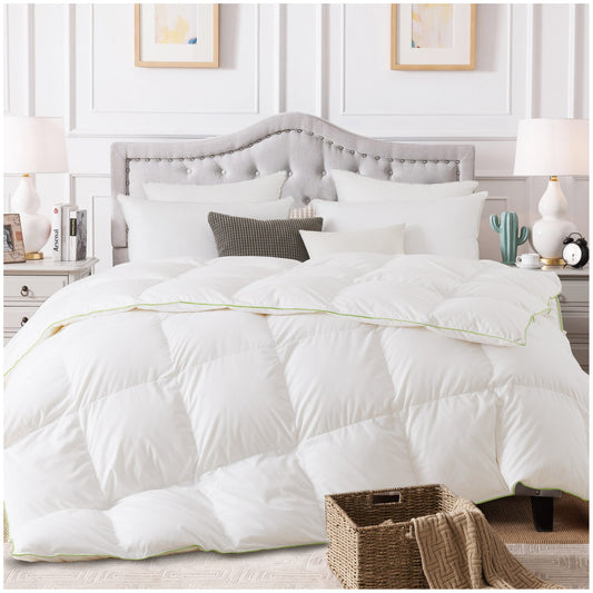 Kasentex Ultra Soft Green Piped Edge Warm Heavy Weights Down Comforter, White, Room Decor, Graduation Gifts