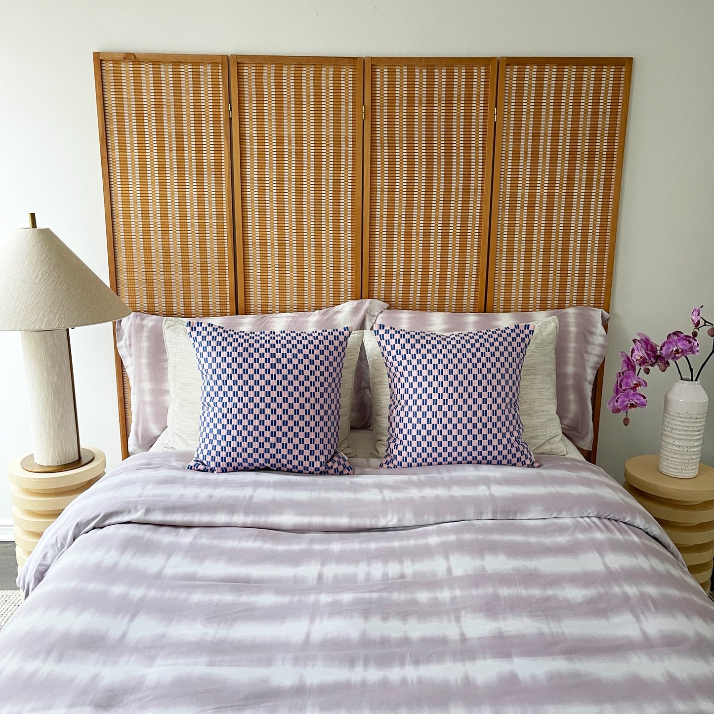 Checkered Brocade Pillow - Pink & Blue 12" x 20"