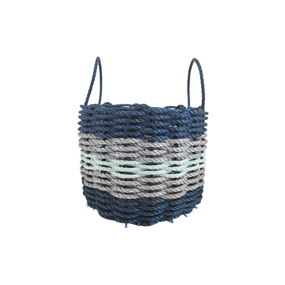 Kitchen Tools & Cookware: Five Stripe Rope Storage Basket Navy Blue, Light Gray, Seafoam by Little Salty Rope